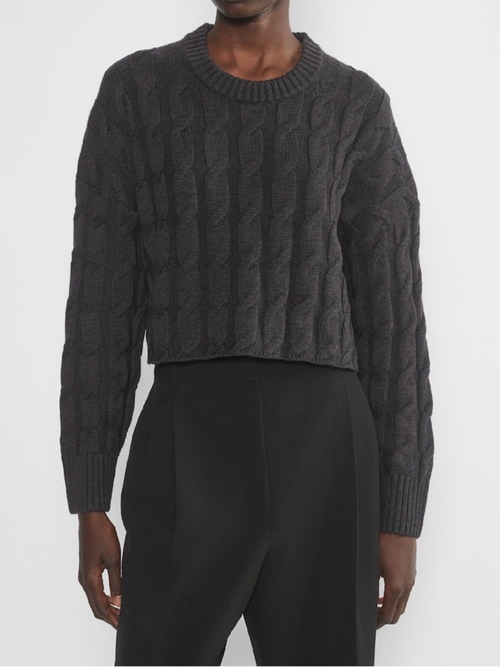 ARITZIA Babaton Black Cable Knit Super Cropped Sweater